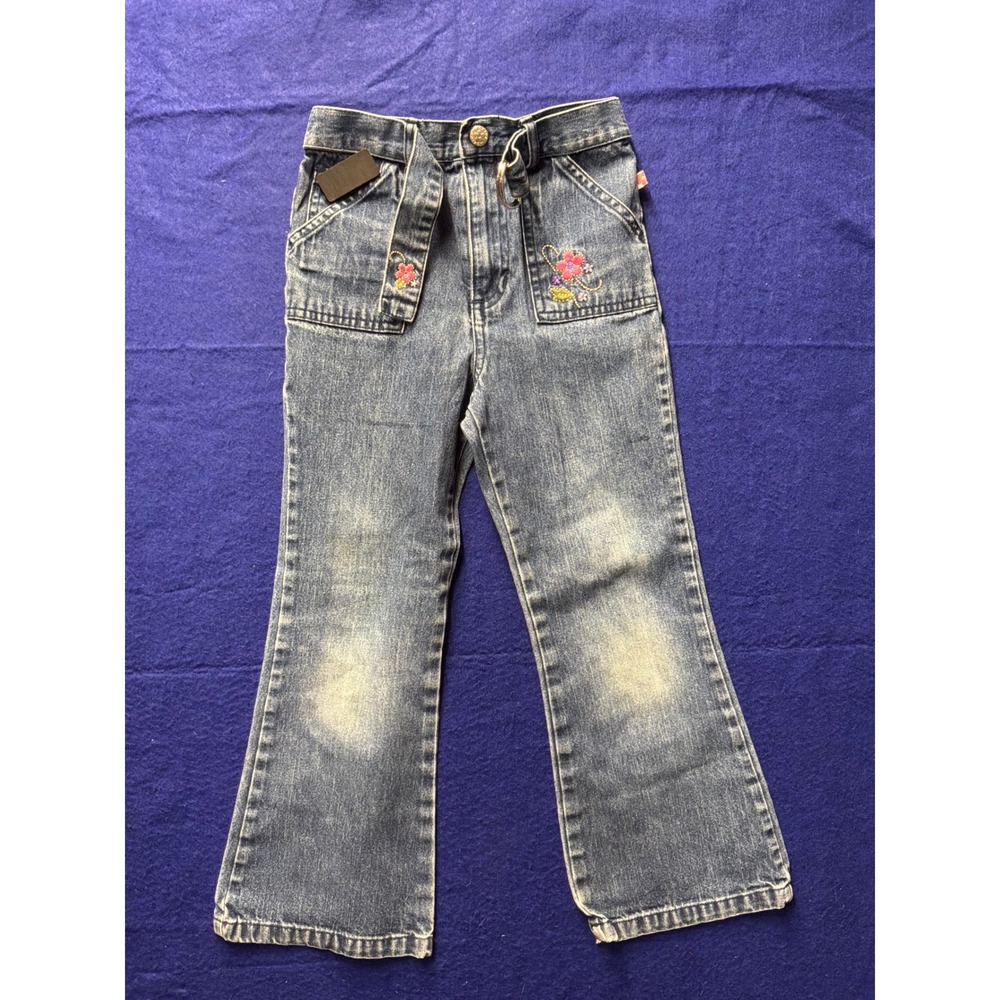 Vintage Girls McKids Floral Embroidered Flare Denim‎ Jeans 6 Blue